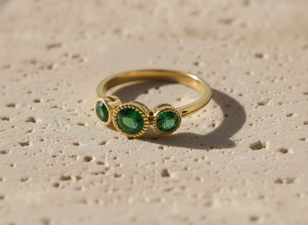 Triple Green Onyx Gemstone Ring