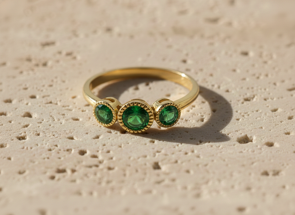Green Onyx Triple Stone Gold Ring