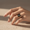 Black Enamel Floral Gold Ring for Women
