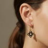Black Enamel Flower Dangle Earrings for Her
