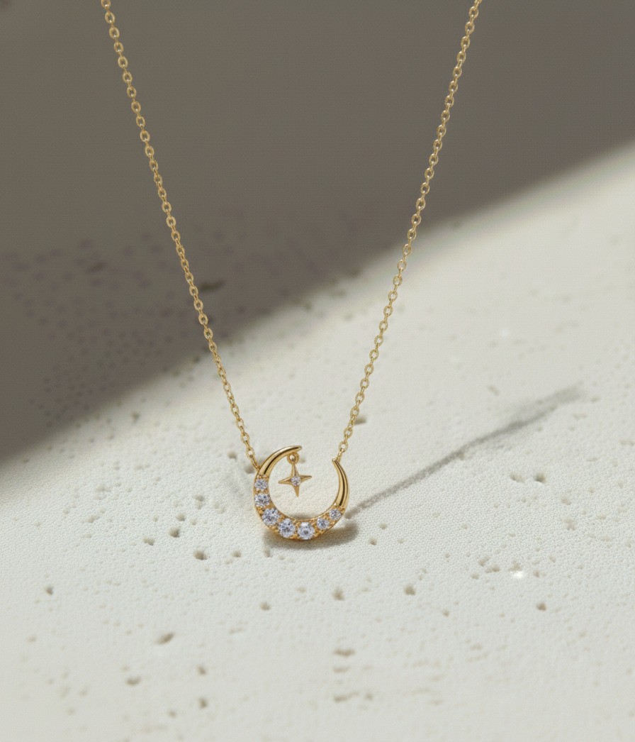 Elegant crescent moon star necklace for everyday wear