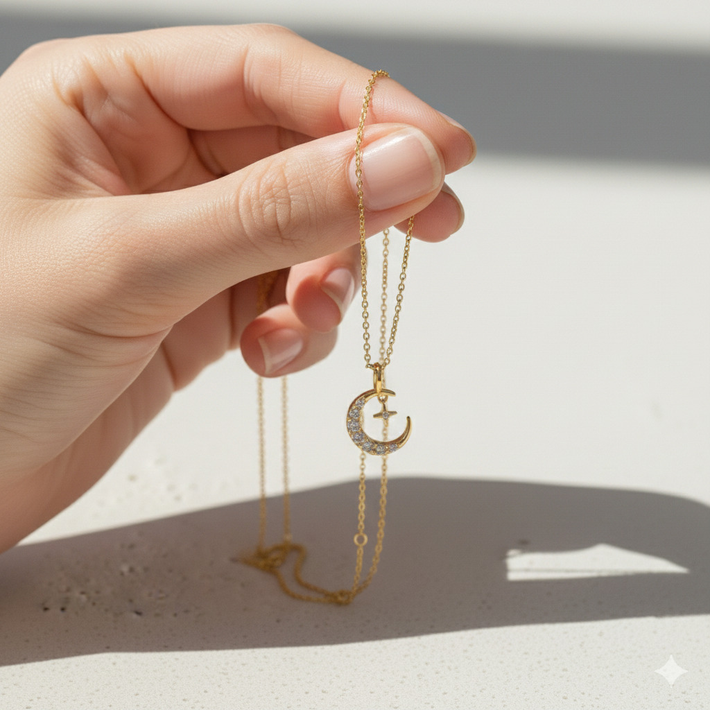 Crescent Moon Star Necklace
