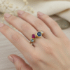 Natural Multi Gemstone Wave Band Ring for Women