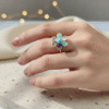 Natural Multi Gemstone Flower Ring for Women
