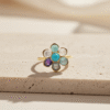 Natural Multi Gemstone Flower Ring for Women