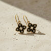 Black Enamel Flower Dangle Earrings for Her