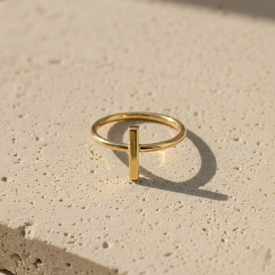 Minimal vertical bar gold ring by jewelry manufacturers in Jaipur