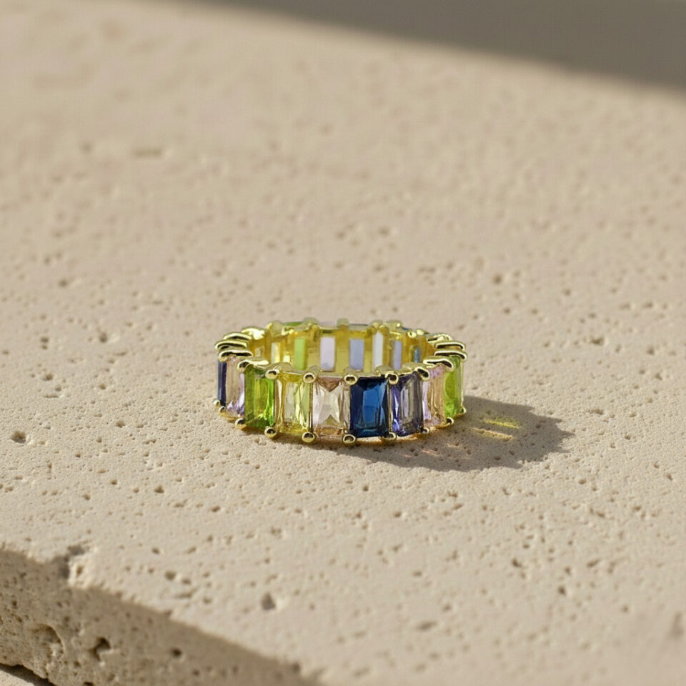 Rainbow gemstone gold band made in Jaipur