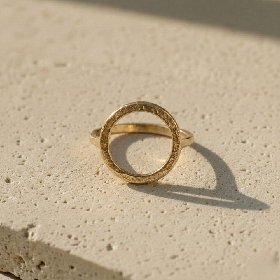 Modern open disc gold ring
