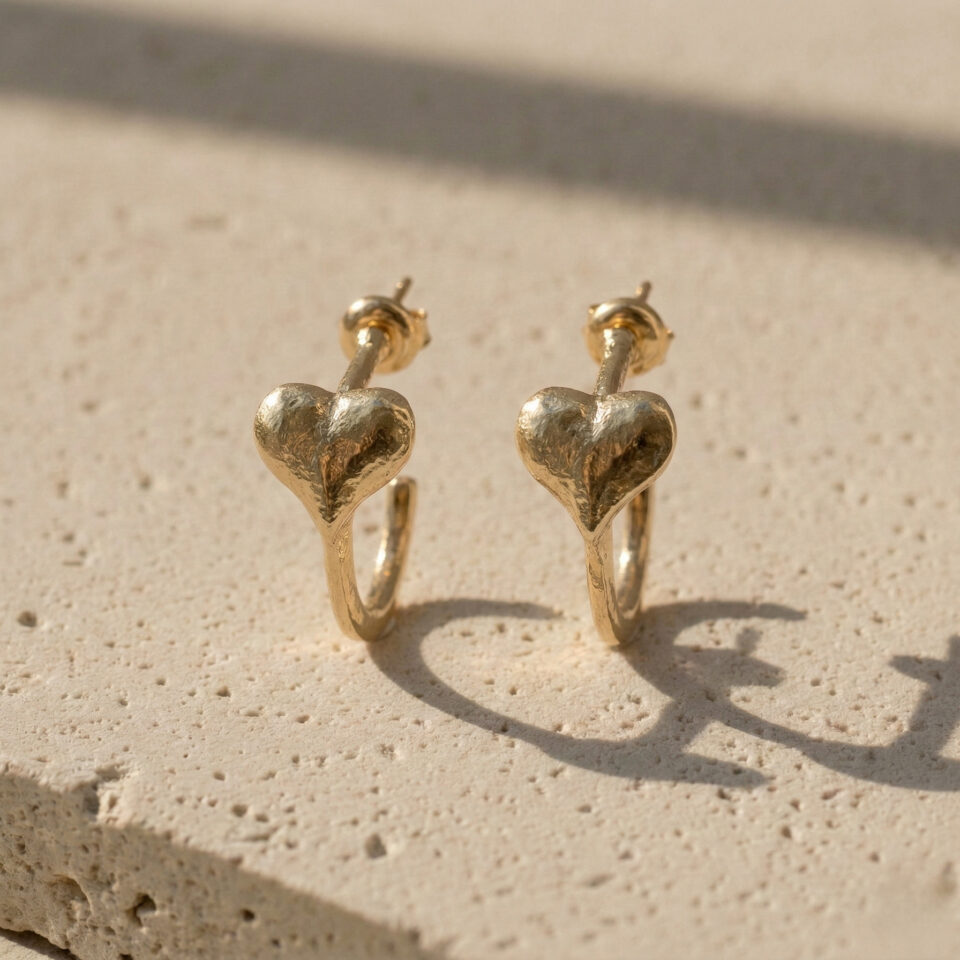 Gold heart bird shape hoop earrings minimal jewelry design