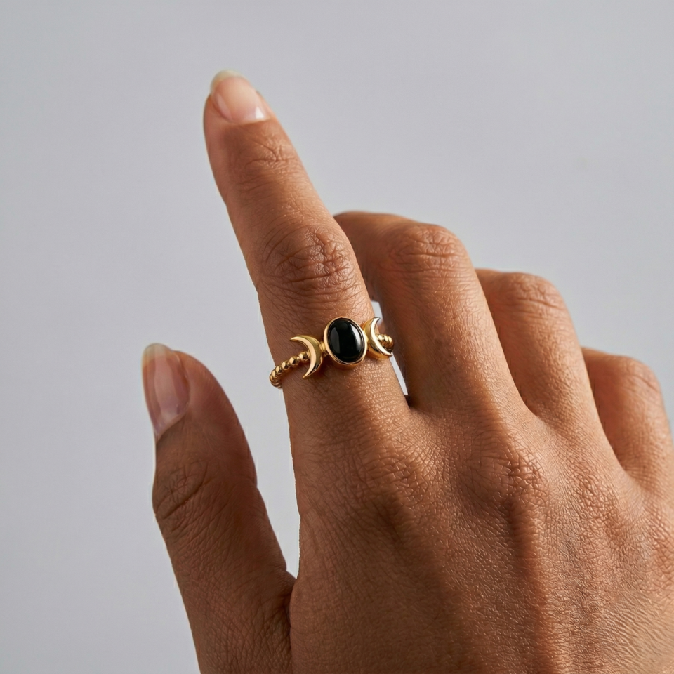 Black onyx gemstone moon phase ring Jaipur