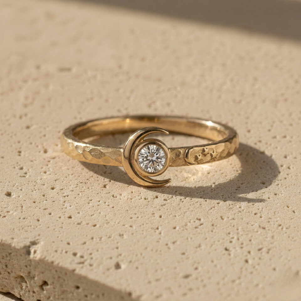 Crescent moon gemstone ring jewelry manufacturers in Jaipur