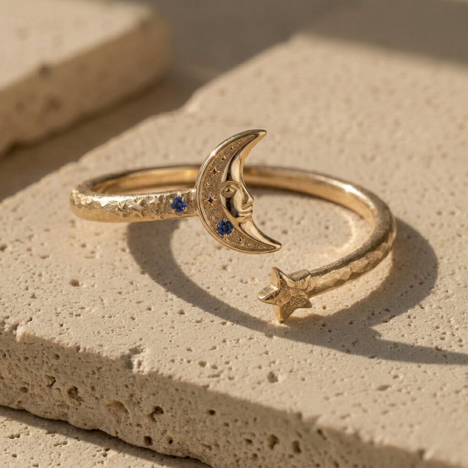 Open moon star ring design jewelry